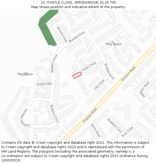 10, THISTLE CLOSE, SPENNYMOOR, DL16 7YD: Location map and indicative extent of plot