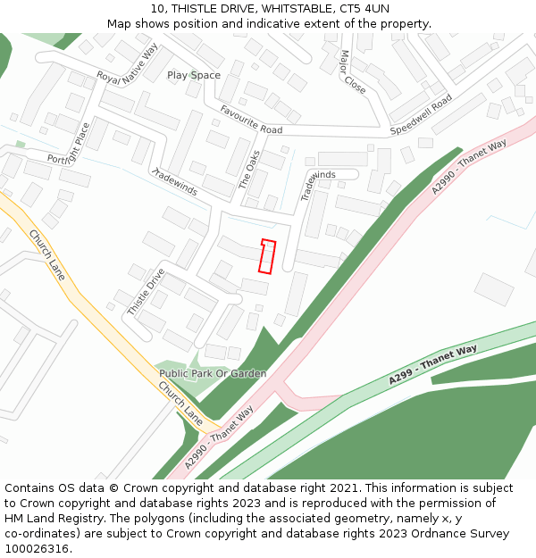 10, THISTLE DRIVE, WHITSTABLE, CT5 4UN: Location map and indicative extent of plot