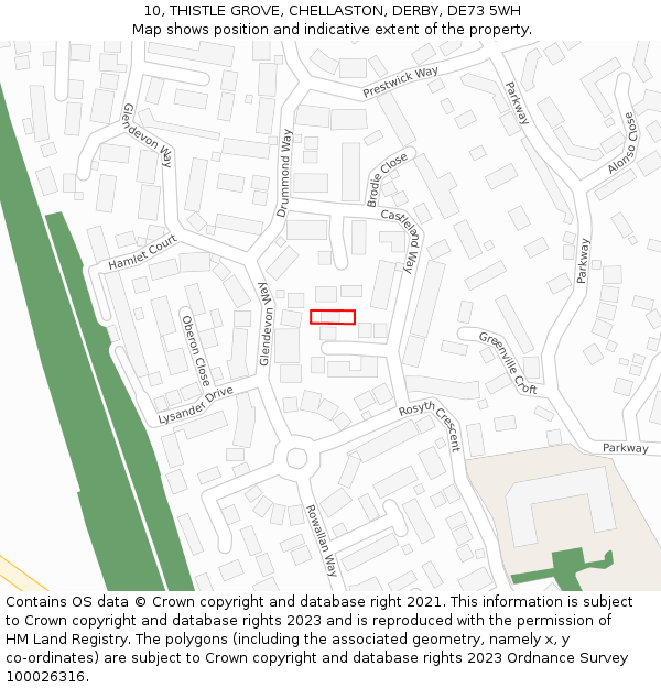 10, THISTLE GROVE, CHELLASTON, DERBY, DE73 5WH: Location map and indicative extent of plot