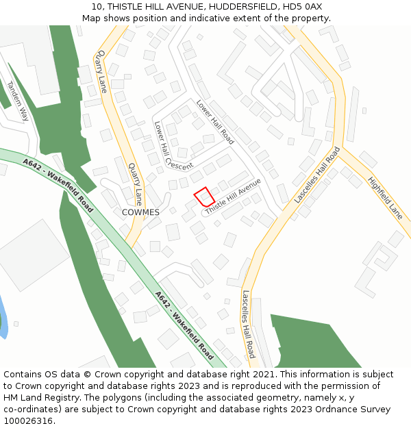 10, THISTLE HILL AVENUE, HUDDERSFIELD, HD5 0AX: Location map and indicative extent of plot