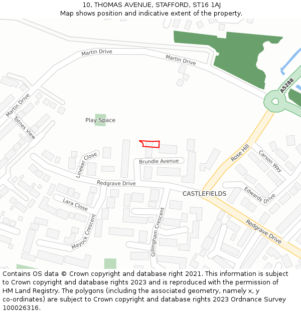 10, THOMAS AVENUE, STAFFORD, ST16 1AJ: Location map and indicative extent of plot