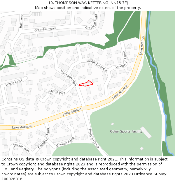 10, THOMPSON WAY, KETTERING, NN15 7EJ: Location map and indicative extent of plot