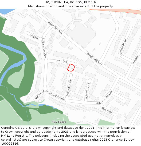10, THORN LEA, BOLTON, BL2 3LN: Location map and indicative extent of plot