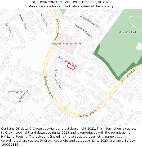 10, THORNCOMBE CLOSE, BOURNEMOUTH, BH9 3QL: Location map and indicative extent of plot