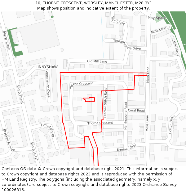 10, THORNE CRESCENT, WORSLEY, MANCHESTER, M28 3YF: Location map and indicative extent of plot