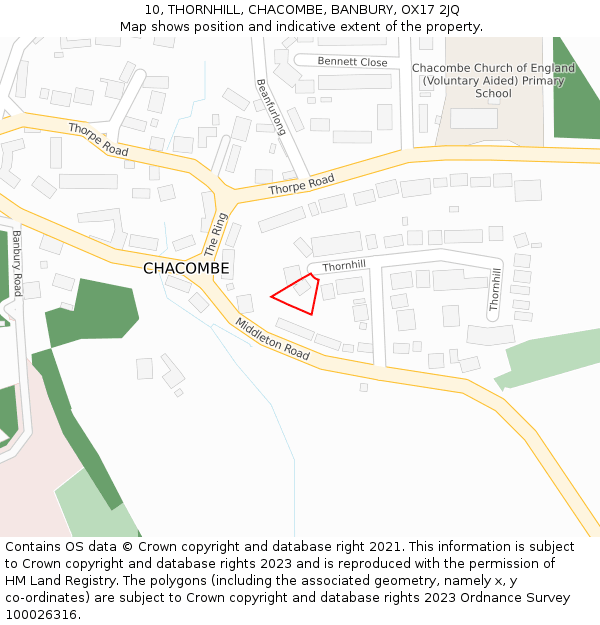 10, THORNHILL, CHACOMBE, BANBURY, OX17 2JQ: Location map and indicative extent of plot