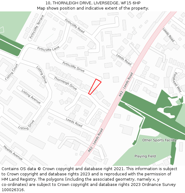 10, THORNLEIGH DRIVE, LIVERSEDGE, WF15 6HP: Location map and indicative extent of plot
