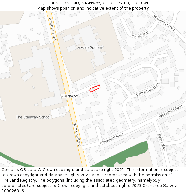 10, THRESHERS END, STANWAY, COLCHESTER, CO3 0WE: Location map and indicative extent of plot