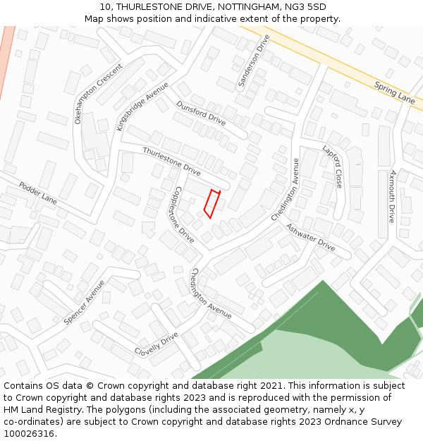 10, THURLESTONE DRIVE, NOTTINGHAM, NG3 5SD: Location map and indicative extent of plot