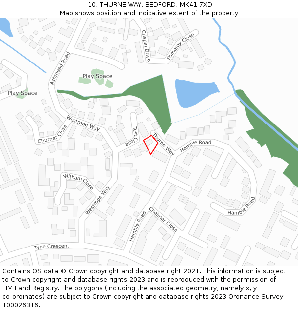 10, THURNE WAY, BEDFORD, MK41 7XD: Location map and indicative extent of plot