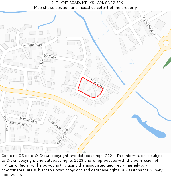 10, THYME ROAD, MELKSHAM, SN12 7FX: Location map and indicative extent of plot