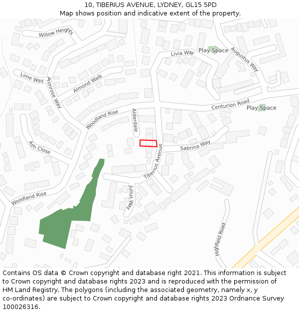 10, TIBERIUS AVENUE, LYDNEY, GL15 5PD: Location map and indicative extent of plot