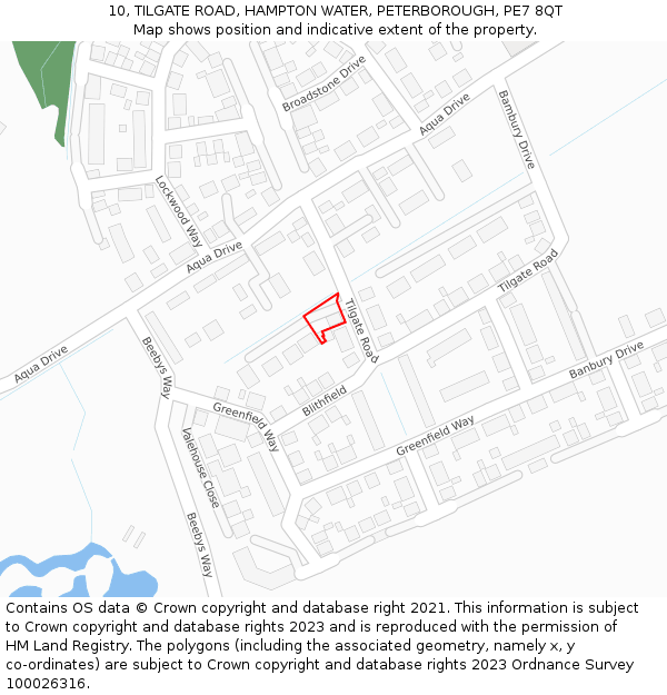 10, TILGATE ROAD, HAMPTON WATER, PETERBOROUGH, PE7 8QT: Location map and indicative extent of plot