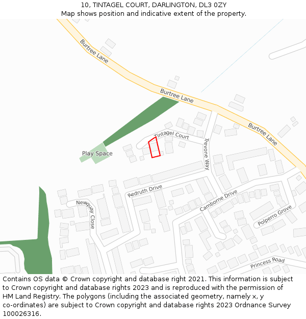 10, TINTAGEL COURT, DARLINGTON, DL3 0ZY: Location map and indicative extent of plot