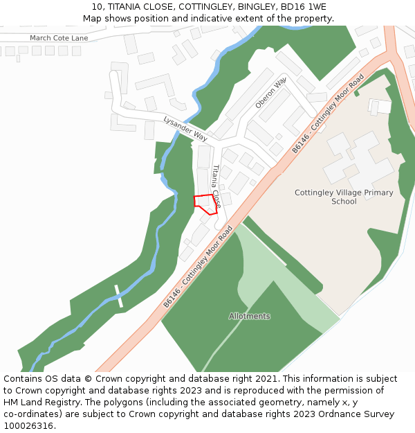 10, TITANIA CLOSE, COTTINGLEY, BINGLEY, BD16 1WE: Location map and indicative extent of plot