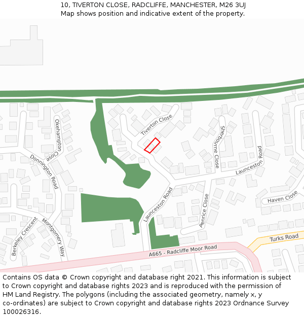 10, TIVERTON CLOSE, RADCLIFFE, MANCHESTER, M26 3UJ: Location map and indicative extent of plot
