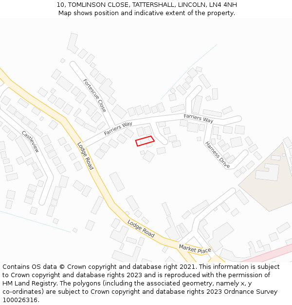 10, TOMLINSON CLOSE, TATTERSHALL, LINCOLN, LN4 4NH: Location map and indicative extent of plot