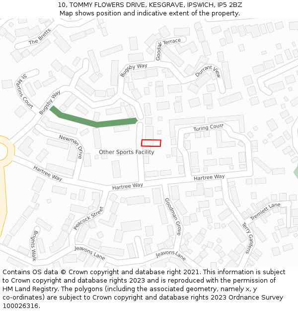 10, TOMMY FLOWERS DRIVE, KESGRAVE, IPSWICH, IP5 2BZ: Location map and indicative extent of plot