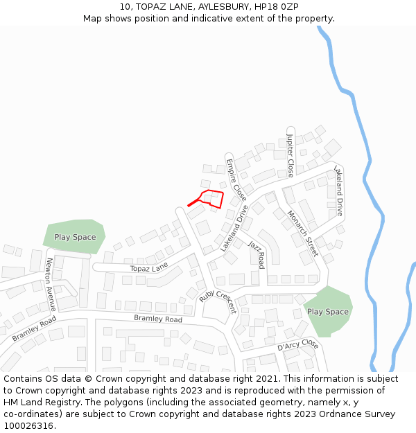 10, TOPAZ LANE, AYLESBURY, HP18 0ZP: Location map and indicative extent of plot