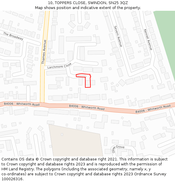 10, TOPPERS CLOSE, SWINDON, SN25 3QZ: Location map and indicative extent of plot