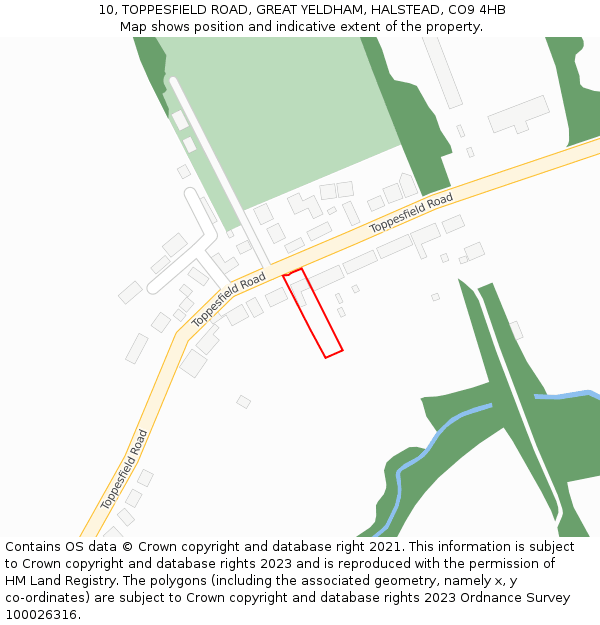 10, TOPPESFIELD ROAD, GREAT YELDHAM, HALSTEAD, CO9 4HB: Location map and indicative extent of plot