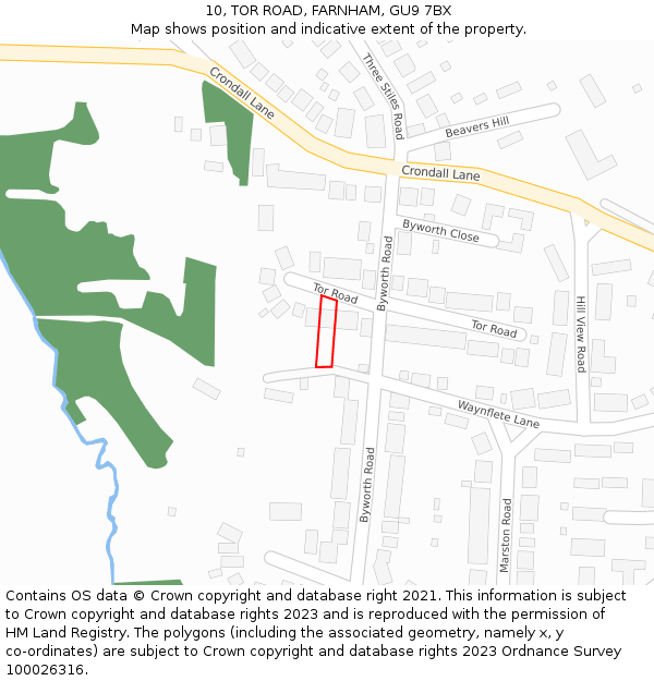10, TOR ROAD, FARNHAM, GU9 7BX: Location map and indicative extent of plot