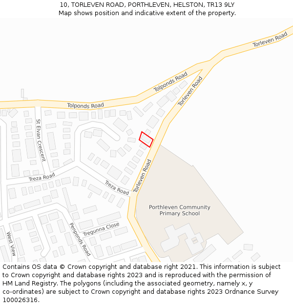 10, TORLEVEN ROAD, PORTHLEVEN, HELSTON, TR13 9LY: Location map and indicative extent of plot