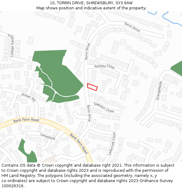 10, TORRIN DRIVE, SHREWSBURY, SY3 6AW: Location map and indicative extent of plot