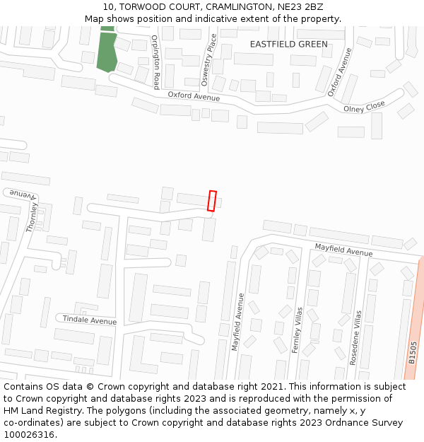 10, TORWOOD COURT, CRAMLINGTON, NE23 2BZ: Location map and indicative extent of plot