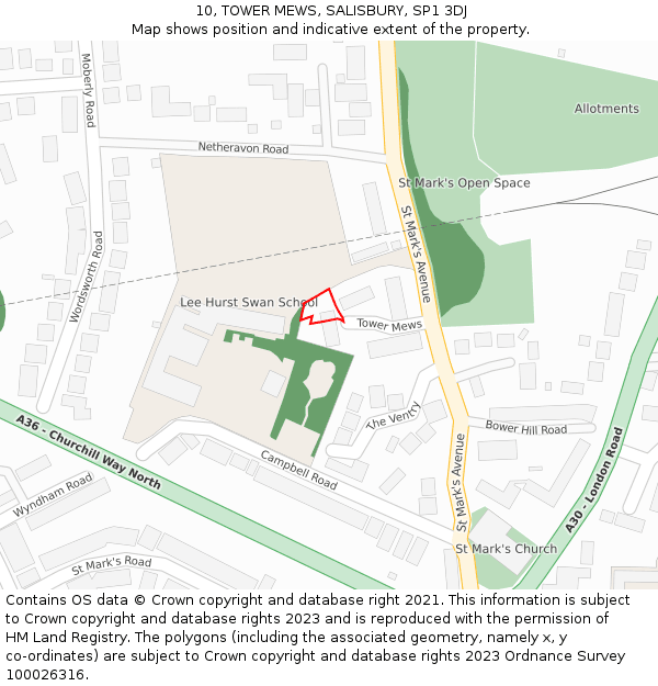 10, TOWER MEWS, SALISBURY, SP1 3DJ: Location map and indicative extent of plot