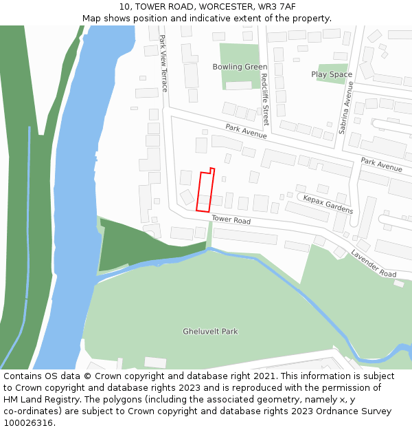 10, TOWER ROAD, WORCESTER, WR3 7AF: Location map and indicative extent of plot