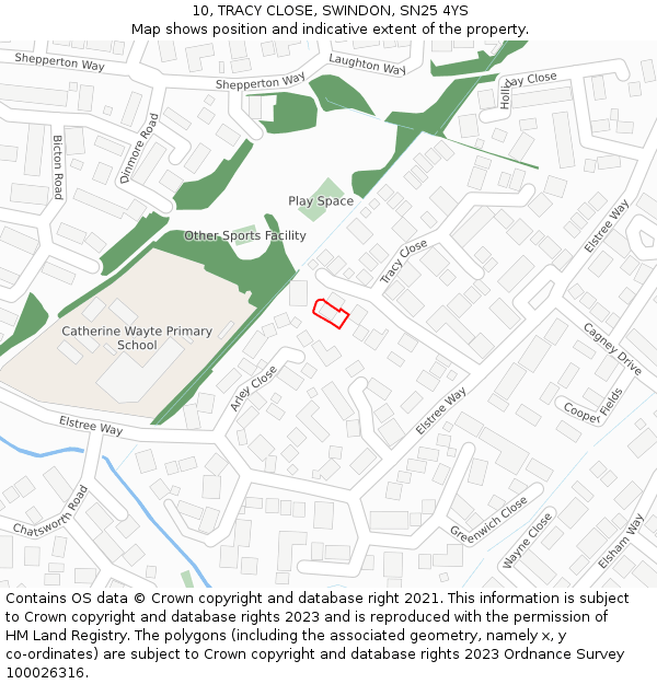 10, TRACY CLOSE, SWINDON, SN25 4YS: Location map and indicative extent of plot