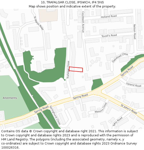 10, TRAFALGAR CLOSE, IPSWICH, IP4 5NS: Location map and indicative extent of plot