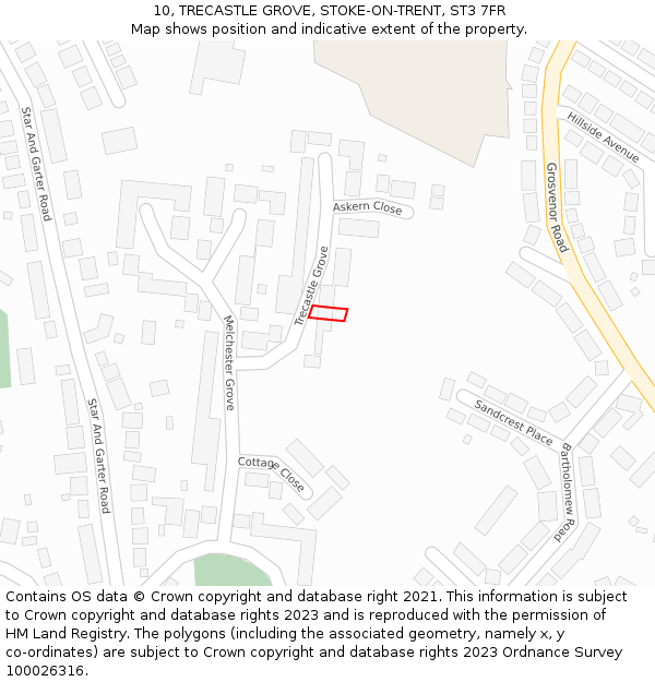 10, TRECASTLE GROVE, STOKE-ON-TRENT, ST3 7FR: Location map and indicative extent of plot