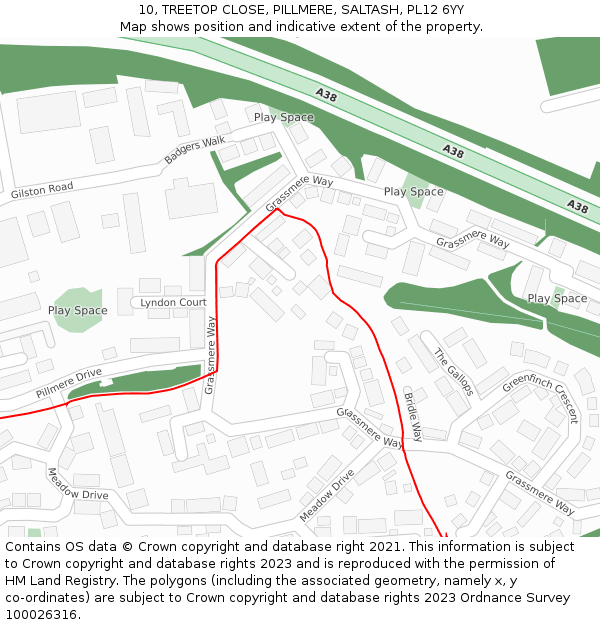 10, TREETOP CLOSE, PILLMERE, SALTASH, PL12 6YY: Location map and indicative extent of plot