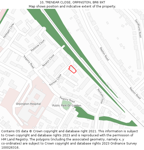 10, TRENEAR CLOSE, ORPINGTON, BR6 9XT: Location map and indicative extent of plot