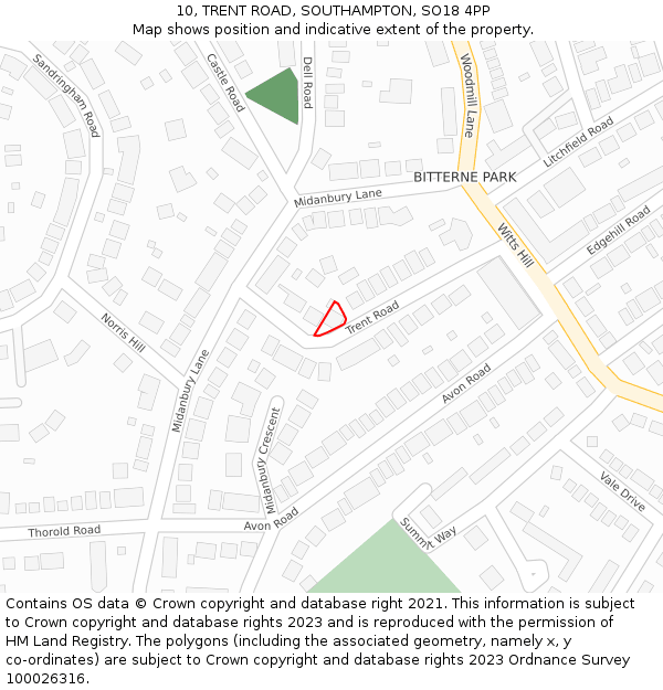 10, TRENT ROAD, SOUTHAMPTON, SO18 4PP: Location map and indicative extent of plot