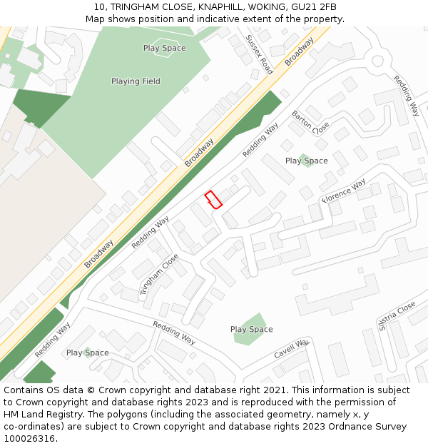 10, TRINGHAM CLOSE, KNAPHILL, WOKING, GU21 2FB: Location map and indicative extent of plot