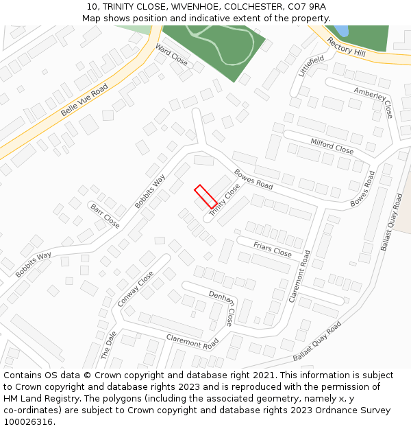 10, TRINITY CLOSE, WIVENHOE, COLCHESTER, CO7 9RA: Location map and indicative extent of plot