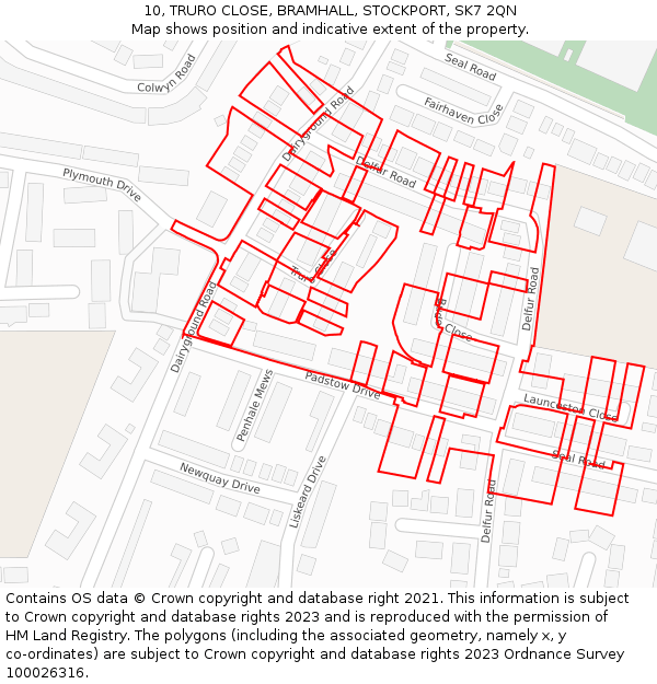 10, TRURO CLOSE, BRAMHALL, STOCKPORT, SK7 2QN: Location map and indicative extent of plot