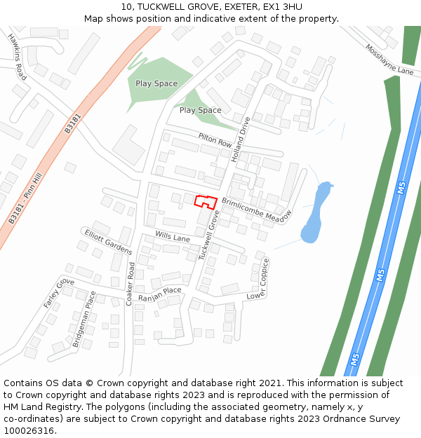 10, TUCKWELL GROVE, EXETER, EX1 3HU: Location map and indicative extent of plot