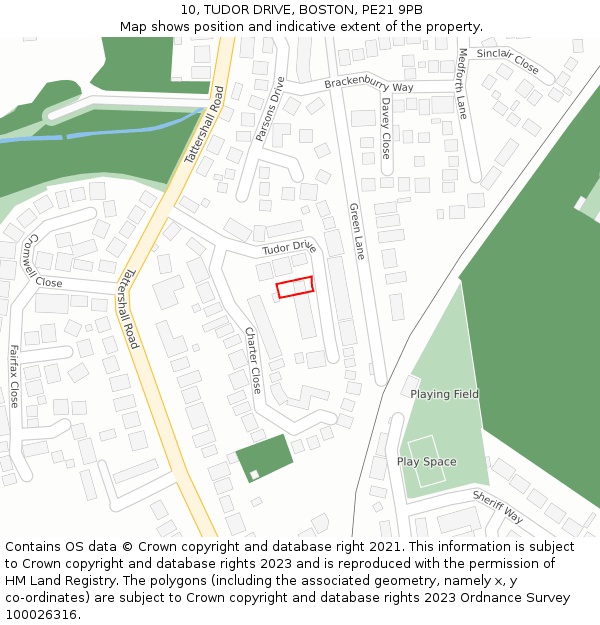 10, TUDOR DRIVE, BOSTON, PE21 9PB: Location map and indicative extent of plot