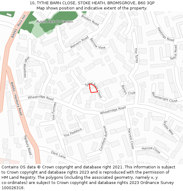 10, TYTHE BARN CLOSE, STOKE HEATH, BROMSGROVE, B60 3QP: Location map and indicative extent of plot