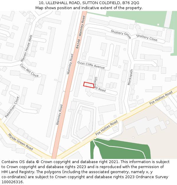 10, ULLENHALL ROAD, SUTTON COLDFIELD, B76 2QG: Location map and indicative extent of plot