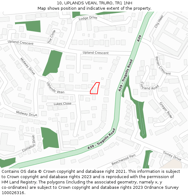 10, UPLANDS VEAN, TRURO, TR1 1NH: Location map and indicative extent of plot