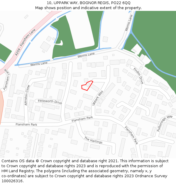 10, UPPARK WAY, BOGNOR REGIS, PO22 6QQ: Location map and indicative extent of plot