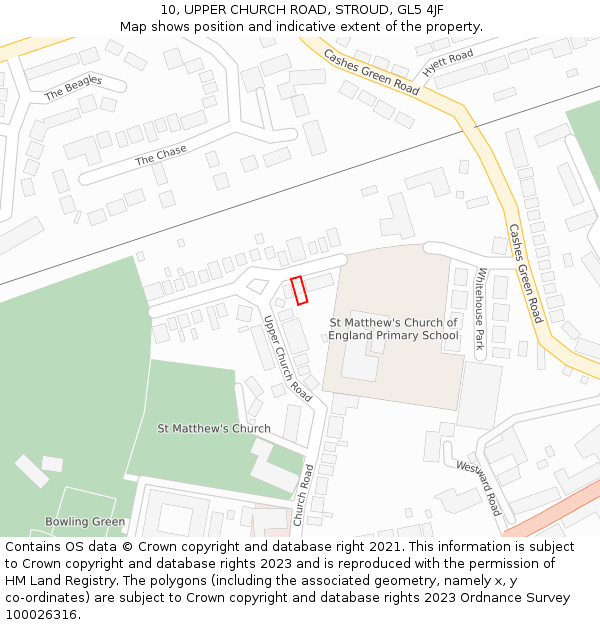 10, UPPER CHURCH ROAD, STROUD, GL5 4JF: Location map and indicative extent of plot