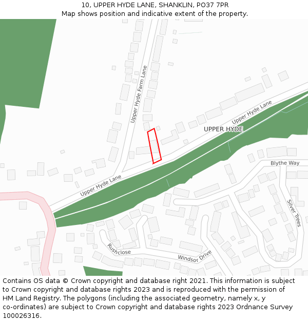 10, UPPER HYDE LANE, SHANKLIN, PO37 7PR: Location map and indicative extent of plot