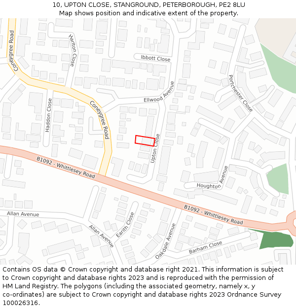 10, UPTON CLOSE, STANGROUND, PETERBOROUGH, PE2 8LU: Location map and indicative extent of plot