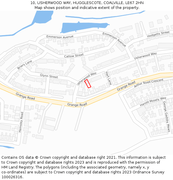 10, USHERWOOD WAY, HUGGLESCOTE, COALVILLE, LE67 2HN: Location map and indicative extent of plot